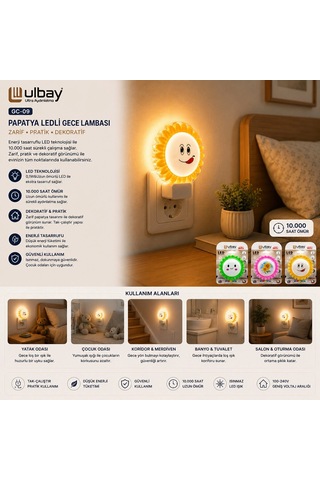 10 Adet Papyatya Ledli Gece Lambası Gc-09 5468 Renkli