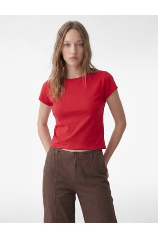 Koton Pamuklu Kısa Kollu Slim Fit Omzu Açık Tişört Kırmızı 6sal10790ık