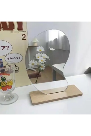 Gaman Ahşap Standlı Masaüstü Asimetrik Makyaj Aynası