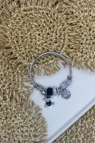 Allmisse Siyah Renk Ayıcık Charmlı Çelik Bileklik