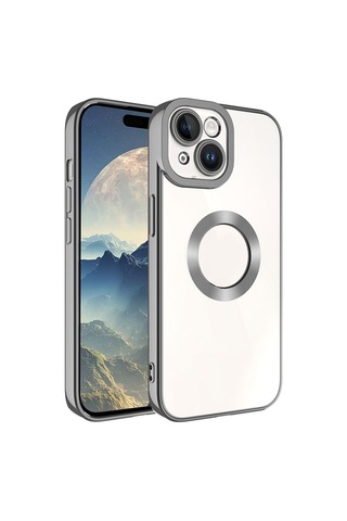 Case 4u Apple iPhone Uyumlu 15 Kılıf Kamera Korumalı Logo Gösteren Omega Kapak Koyu