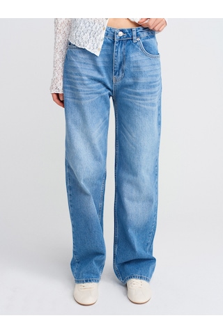 Dilvin 71790 Boru Paça Efektli Kumaş Denim Pantolon-mavi Mavi
