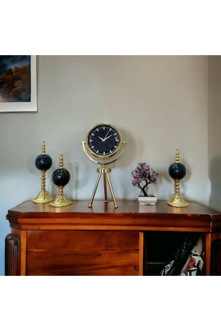 Gold Metal Ofis Salon Otel Ayaklı Masa Saati 45 Cm M24