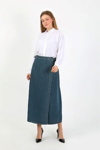 Yandan Bağlamalı Denim Etek- Mavi Mavi