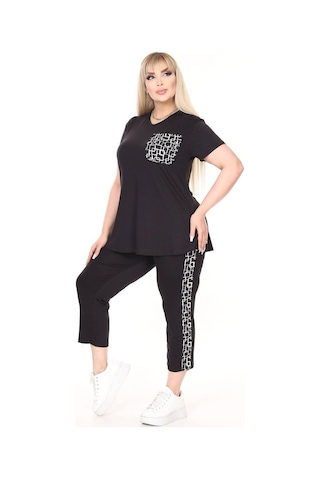 Kısmet Sepeti Kadın Kapri Tshirt İkili Cep Detaylı Viskon Penye Şık Takım siyah