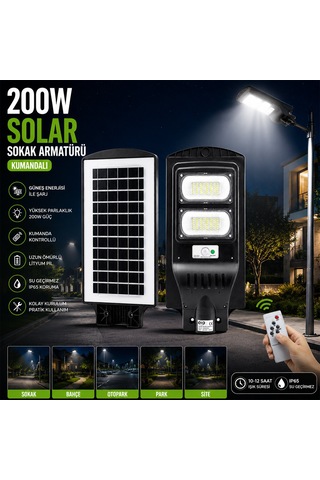 200w - 6500k Solar - Güneş Enerjili Sokak Lambası - Armatür Sensörlü Bahçe-balkon-sokak Ars-348965 Diğer