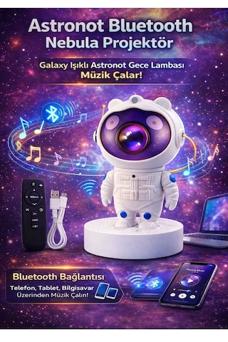 Astronot Yıldız Galaksi Projektör Gece Lambası Uzaktan Kumandalı Nebula Işık