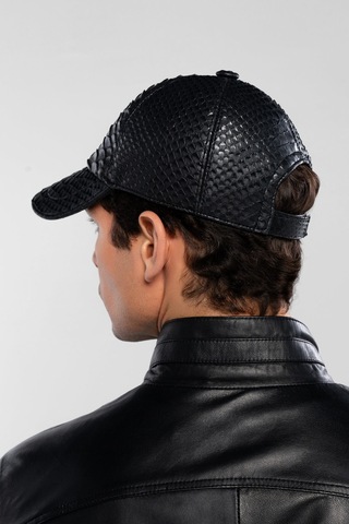 Tamer Tanca Erkek Hakiki Deri Siyah Yılan Baskı Şapka 524 Yln Sapka Sk20-21 Syh Yln Baskı Siyah