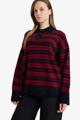 Defacto Loose Fit Polo Yaka Çizgili Triko Kazak Tunik G7240ax25cwnv207 Lacivert-nv207