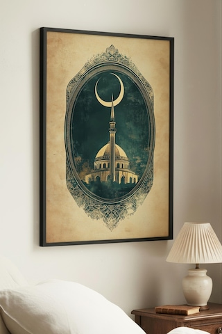 1 Adet Doğal Ahşap Çerçeveli Karanlık Doğa Temalı Vintage Tablo