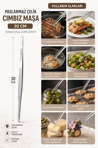 Miora Home Masterchef Pratik Cımbız Maşa Pişirme Cımbızı 30 Cm Profesyonel Şef Cımbız Maşası