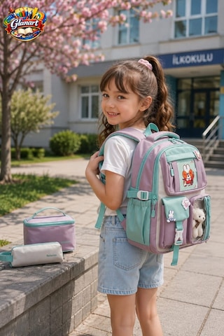 5 Gözlü Termos Beslenmeli+kalemlikli Okul Çanta Seti Pudra 1 Adet 3 Lü Set Relaxi