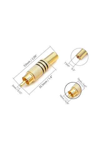 10 Adet - Rca Erkek Tos Jak Fiş Metal Yaylı - Rca Erkek Gold Konnektör