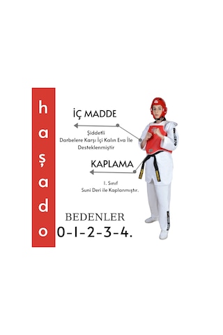 Haşadospormalzemeler Haşado Safeguard Taekwondo Vücut Göğüs Koruyucu Yelek Kırmızı - Mavi