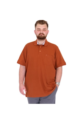 Mode Xl Büyük Beden Erkek T-shirt Polo Yaka Cepli Klasik Pike 20552 Tarçın Kahverengi