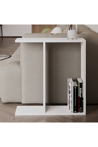Lotus Modern Yan Sehpa Kitaplıklı Ve Dekoratif Tasarım Beyaz