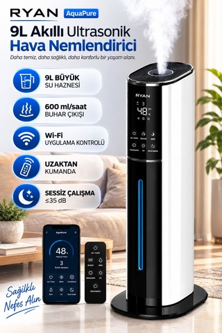 Ultrasonik Hava Nemlendirici 9l Akıllı Buhar Makinesi Nem Sensörlü Aromaterapi Aquapure