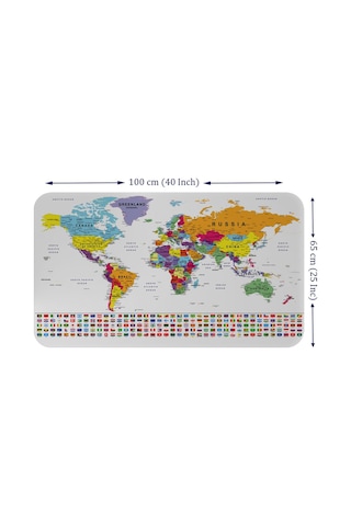 Ülke Bayrak Lı Eğitici Başkent Detaylı Atlası Dünya Haritası Duvar Sticker -60x105-3848 Çok Renkli