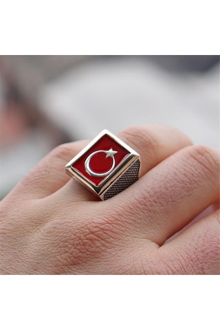 Mineli Ay Yıldızlı 925 Gümüş Yüzük Beyaz
