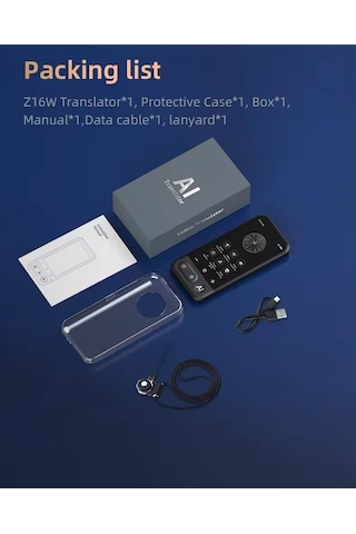 Çeşithane Akıllı Sesli Çeviri Cihazı Z16 139 Dil Destekli Anlık Tercüman, Online & Offline Çeviri, Kame