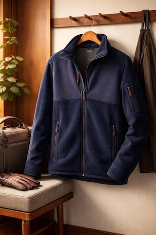 Vatan Tekstil Slim Fit Erkek Tam Fermuarlı Dik Yaka 4 Cepli Polar Softshell Garnili Lacivert