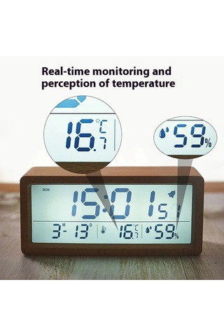 Sıcaklık Nem Göstergesi İle Yeni Ahşap Saat 1906 Tasarım Gece