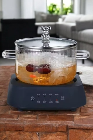 Morponi Borosilikat Cam Metal Çerçeveli Cam Kapaklı Ayıcık Figürlü 2000 Ml Cam Tencere Şeffaf