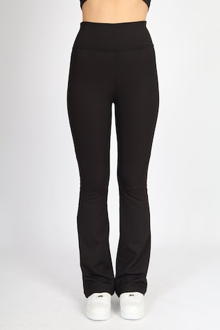 Soft&Basic Kadın Kaşkorse Raporlu Toparlayıcı İspanyol Paça Siyah Tayt Pantalon Siyah