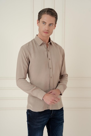 Efor Slim Fit %100 Modal Uzun Kol Klasik Bej Gömlek Gk 743 Bej