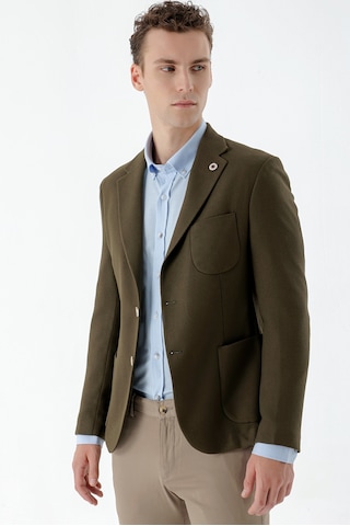 Morven Erkek Haki Dokuma Slim Fit Torba Cep Mono Yaka Spor Ceket Haki