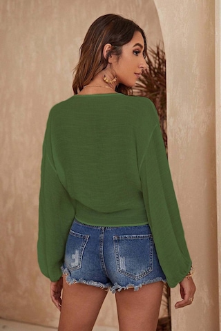 Angelsin Önden Bağlamalı Salaş Gömlek Pareo Crop Bluz Haki