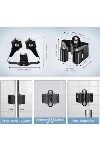 Novahub Çok Amaçlı Kancalar Duvara Monte Banyo Organizatör Süpürge Tutucu 6 Adet Siyah Kancalı Askılık Siyah