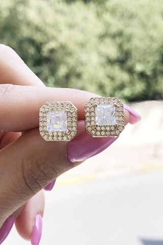 Niki Aksesuar Vip Diamond Kare Küpe Gold