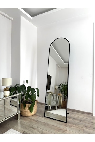 Effe Siyah Metal Çerçeveli 180x50 Cm Oval Ayaklı Boy Aynası