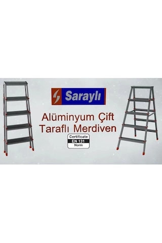 Saraylı Paslanmaz Alüminyum Çift Çıkışlı Çift Taraflı Seyyar Merdiven 4 4 Basamaklı