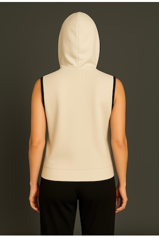 Axxel Kadın Krem Fermuarlı Kapüşonlu Kanguru Cepli Kolsuz Yelek-y1142-k Krem
