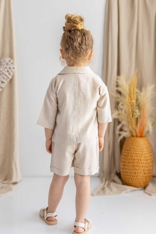 Oliven The Kid Oliventhekid Bej Keten Bebe Yaka Önden Düğmeli Kapaklı Cepli Kısa Kol Kız Çocuk Ceket Bej Bej
