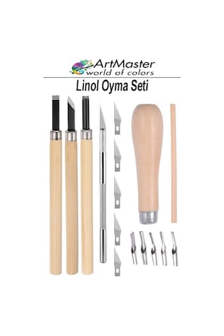 Linol Oyma Seti Ve Kretuar Seti 16 Parça 1 Paket Linol Oyma Kesme Bıçak Seti Bıçaklı Linolyum Baskı Ahşap Saplı