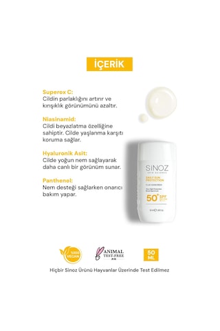 Sinoz Günlük Kullanım için Yüz Güneş Kremi SPF50+ 50 ML
