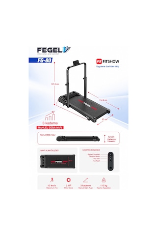 Fg-80 Bluetooth Hoparlörlü Katlanabilir Yürüyüş Ve Koşu Bandı