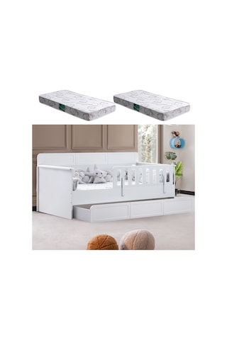 Yavrulu Karyola, Mira Yavrulu Montessori Karyola - Beyaz + 2 Adet Comfort Yatak