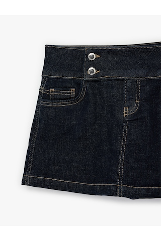 Koton Rahat Kalıp Düğme Detaylı Mini Denim Şort Etek Koyu İndigo 6sal70023md Dark Indigo