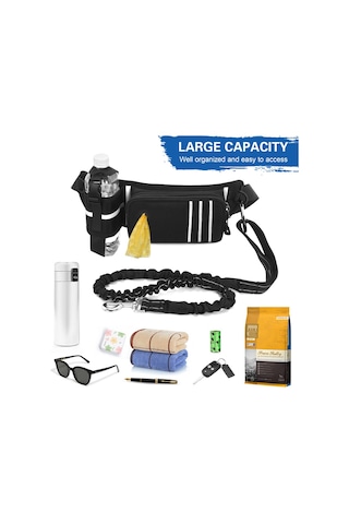 Geeksen Eller Serbest Köpek Tasması Bel Çantası Geri Çekilebilir Bungee'li Yansıtıcı Bel Çantası Kaka Torbası Dağıtıcı Kese Eğitim Yürüyüş Koşu Ve Evcil Hayvanınız İçin Ayarlanabilir Bel Kemeri