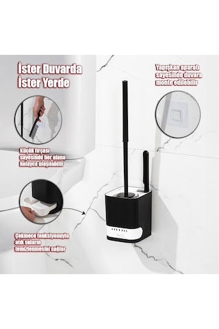 Porsima 2038 Pratik Tuvalet Fırçalığı Banyo Tuvalet Fırçası Siyah