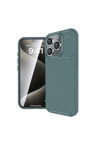 Newface Apple İphone 16 Pro Kılıf Auto Focus Karbon Kapak - Koyu Yeşil