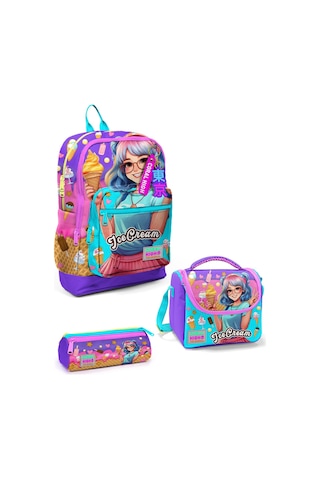 Coral High Kids Lila Turkuaz Dondurma Ve Anime Desenli 3 Lü Okul Çanta Seti Set0123773 Lila - Turkuaz