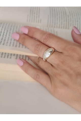 Bombeli Oval Zirkon Model Zirkon Taşlı Ayarlanabilir Gold Altın Renkli Yüzük Gold