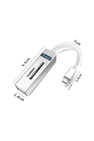 Usb C Hub Adaptör, Çok Fonksiyonlu, Sd/tf Kart Okuyucu, Usb 3.0 Port, Gümüş, 7cm Kablo Uzunluğu Tcb-1306