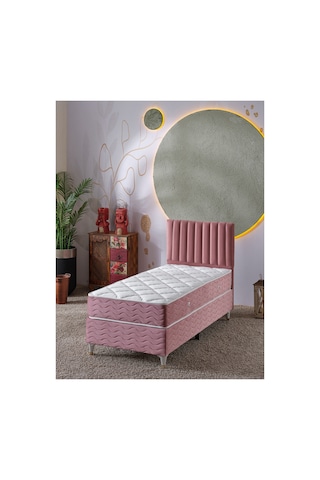 Beehanem Ezgi Pembe 90x190 Tek Kişilik Genç Odası Yatak + Baza + Başlık Seti Ortopedik 3'lü 90 x 190
