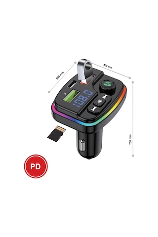 38w Pd Ve Qc Destekli Type-c Çıkışlı Bluetooth Fm Modülatör, Rgb Işıklı Hızlı Araç Şarj Cihazı